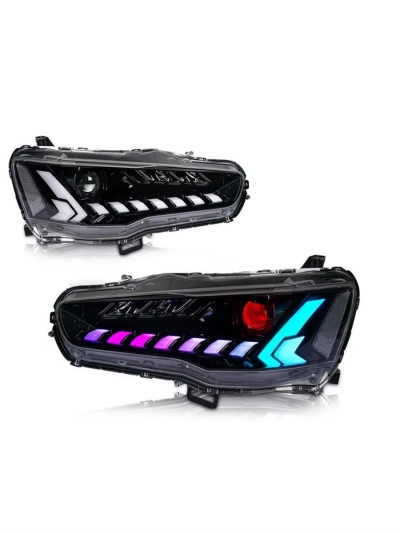 Передние светодиодные фары (LED/RGB) для Mitsubishi Lancer X (2008–2017), комплект 2 шт-1