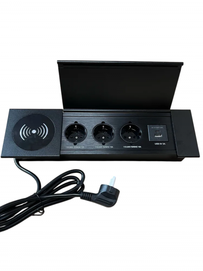 Встраиваемый блок розеток в столешницу DeskOn S3, 3 розетки, USB-A, USB-C, беспроводная зарядка-3