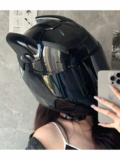 Мотошлем Dragon с драконьими ушками черный, размер M-3