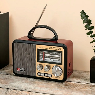 Радиоприемник ретро радио с аккумулятором Manio Red wood goldie-4