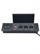 Встраиваемый блок розеток в столешницу DeskOn S3, 3 розетки, USB-A, USB-C, беспроводная зарядка